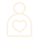 Beige outline icon of a person with a heart symbol on their chest