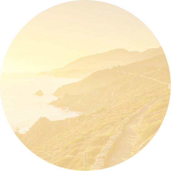 Sunlit coastal hills with a winding path